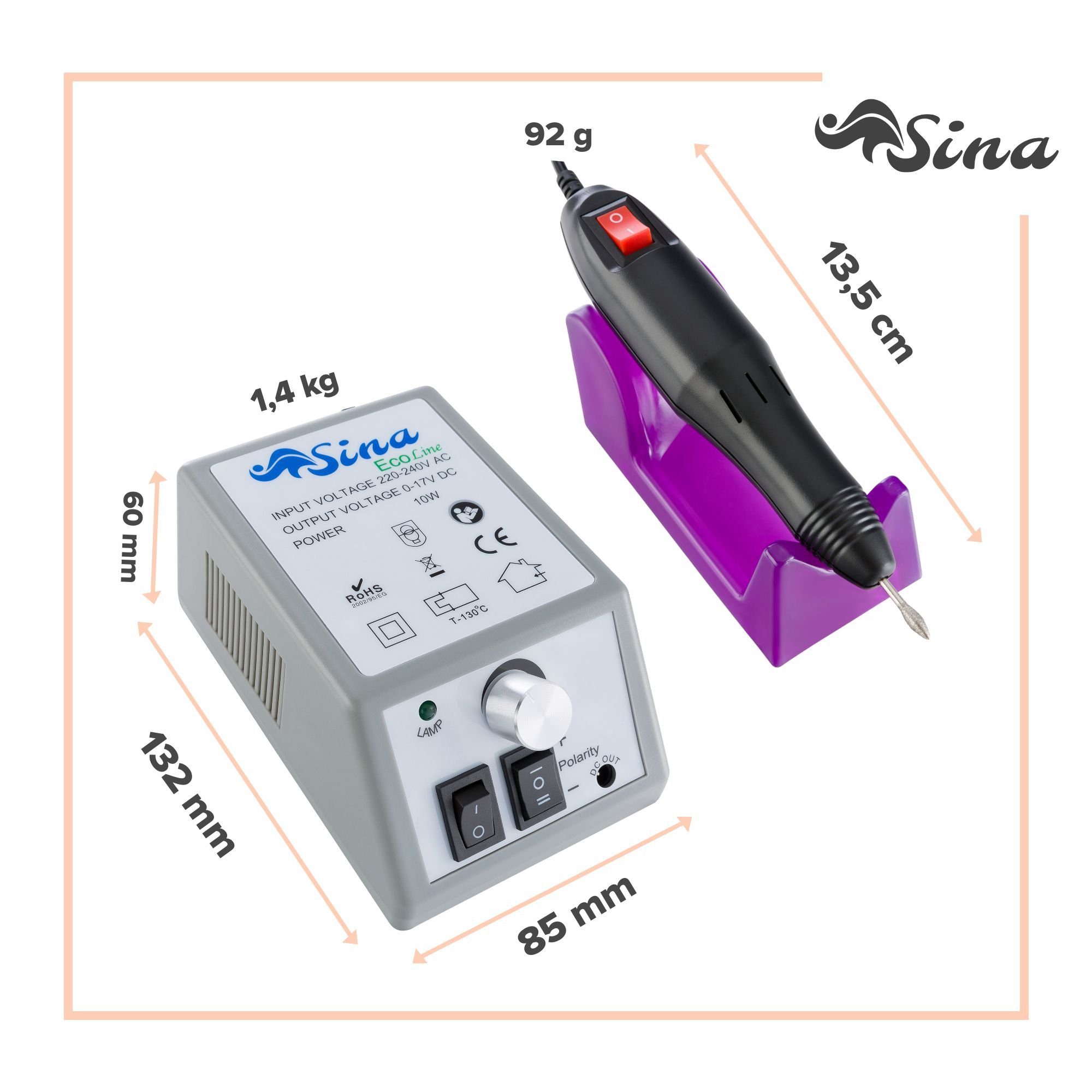 Sina Beauty-Multigerät Elektrische Nagelfräser, inkl. 6tlg. Bit-und Mandrel-Set, Stufenlos regulierbar