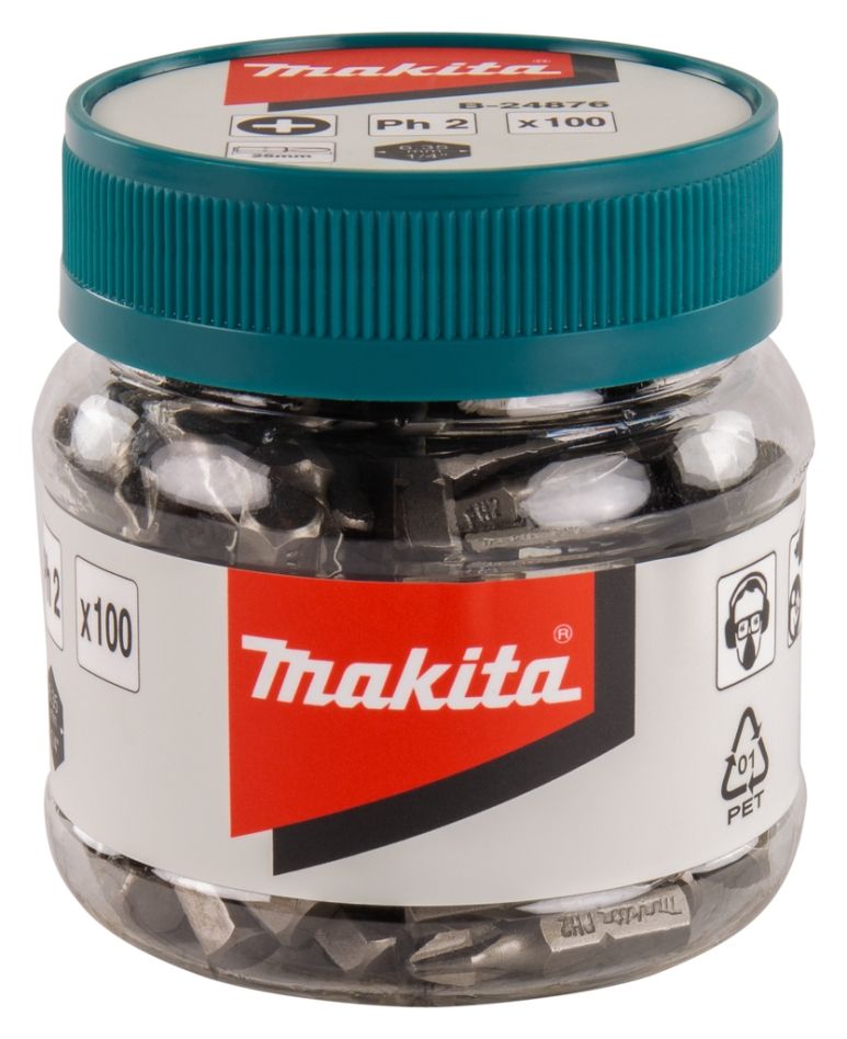 Makita Tilbehør B-24876 Skruebit PH2x25mm i beholder 100 stk.