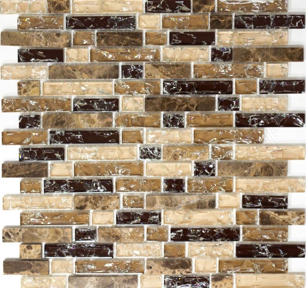 Mosani Mosaikfliesen Glasmosaik Naturstein Mosaik dunkelbeige glänzend / 10 Matten