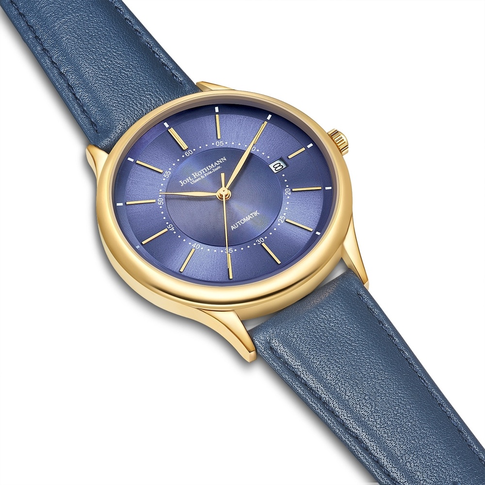 Joh. Rothmann Montre automatique Modern I. en Or jaune Cuir véritable en Bleu Montre