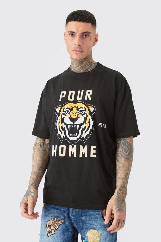 Tall Oversize T-Shirt mit Pour Homme Tiger-Print