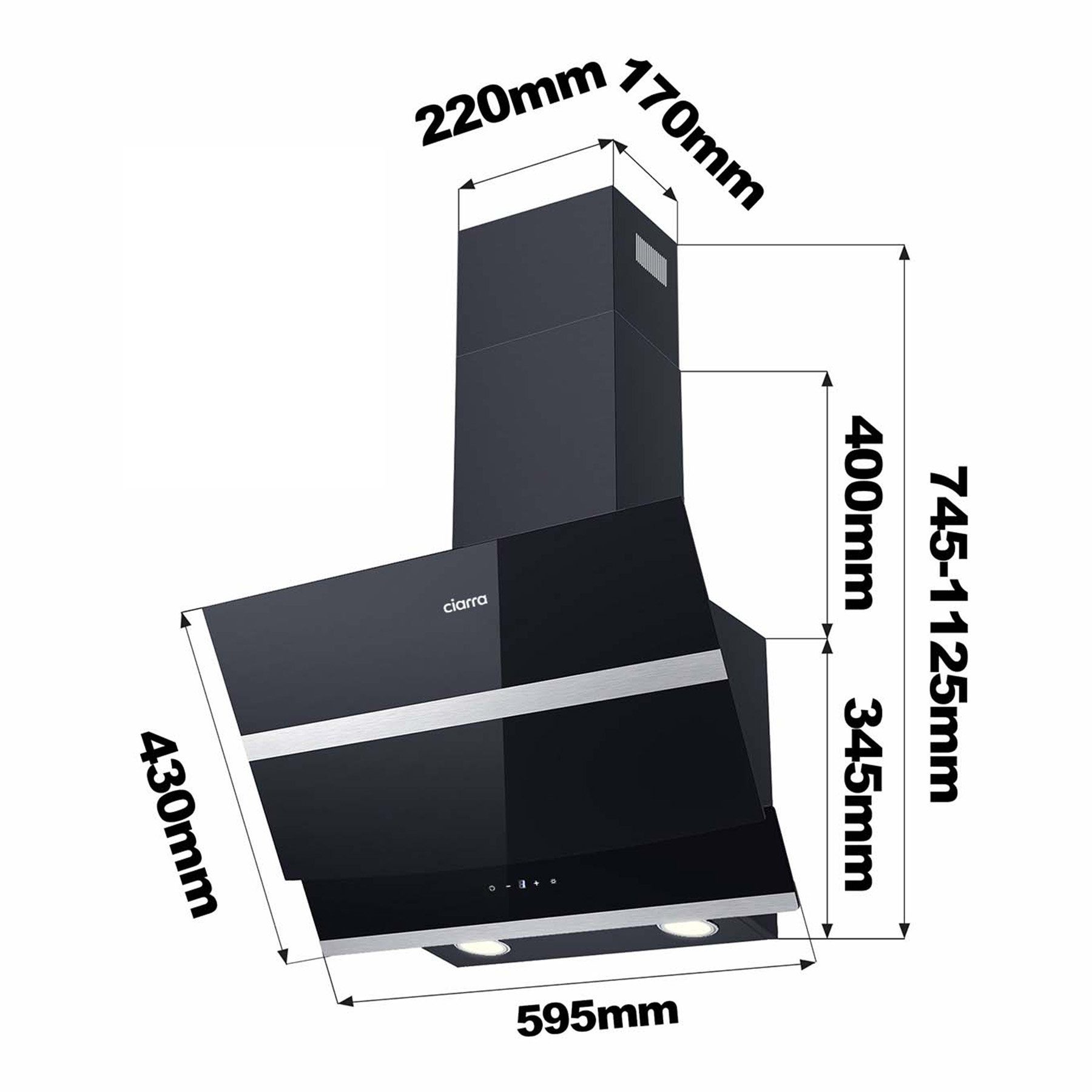 CIARRA Kopffreihaube CBCB6736N, A+++ 650m³/h Dunstabzugshaube 60cm WIFI APP & Touch Control Boost