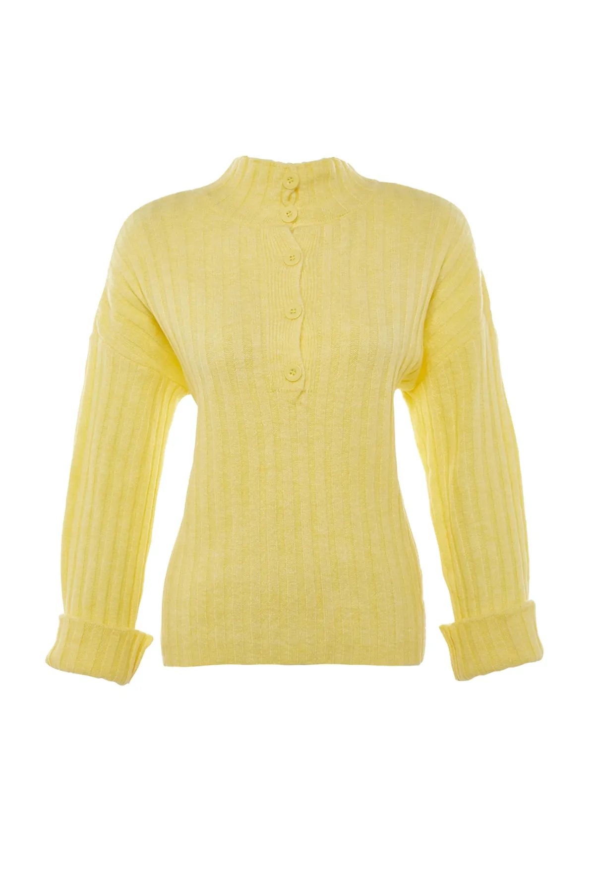Trendyol Collection  Gelber, weich strukturierter Strickpullover mit Stehkragen und weiter Passform TWOAW21KZ0783