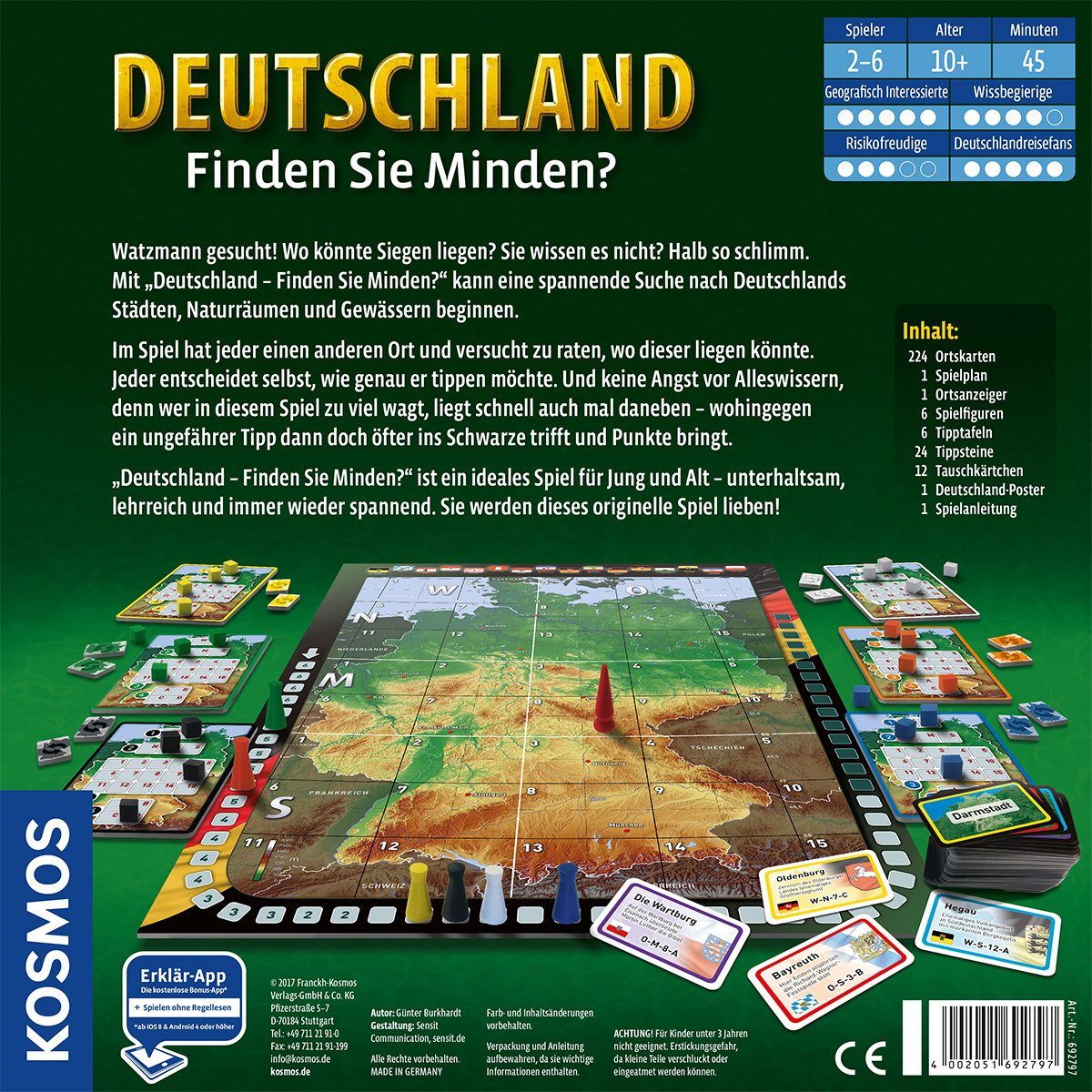 Kosmos Spiel, Geografie-Spiel Deutschland - Finden Sie Minden?, Made in Germany