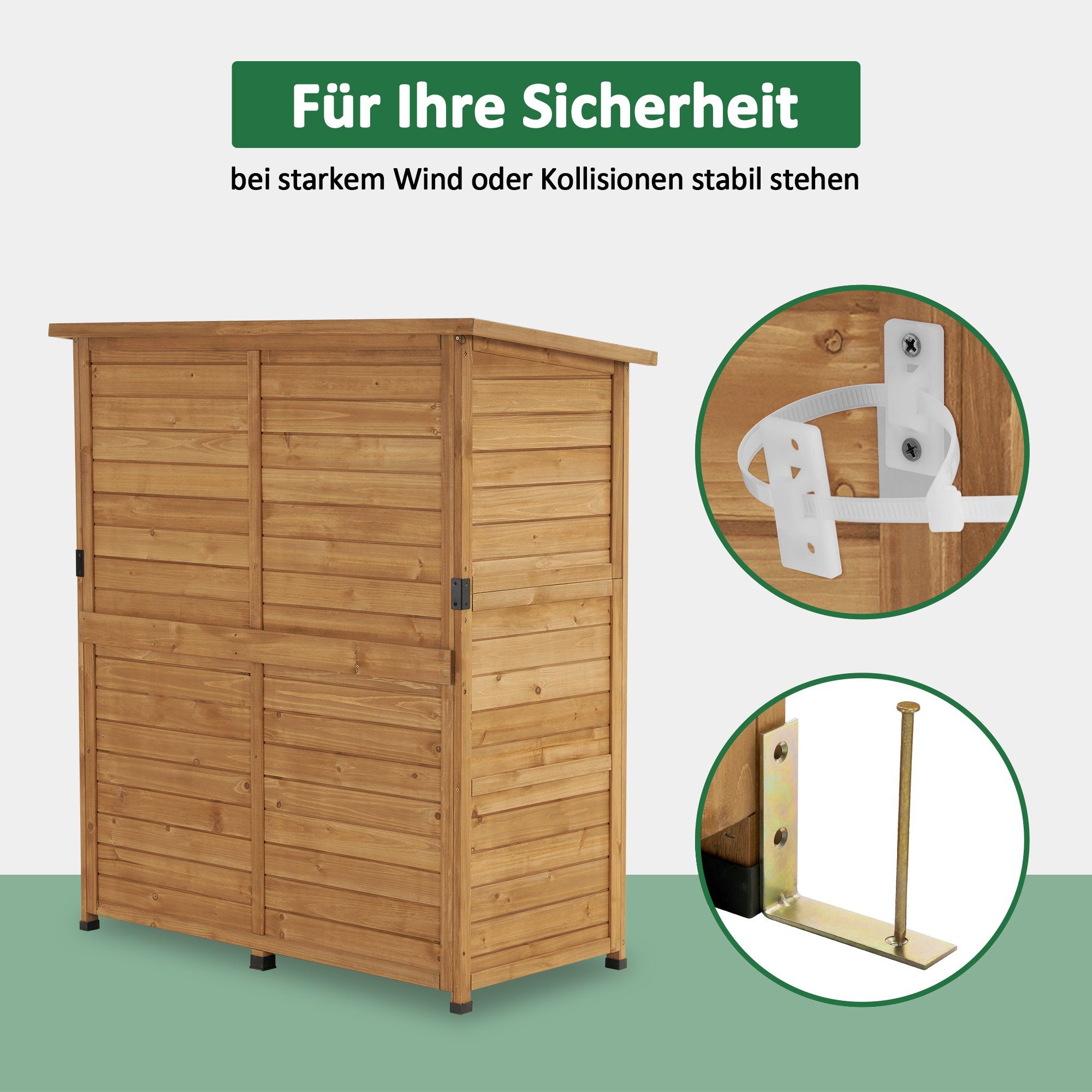 MCombo Gartenbox M MCombo Gartenschrank Gartenhaus 0707, Holz Wetterfest Klein Outdoor Außenbereich 122×60×137cm