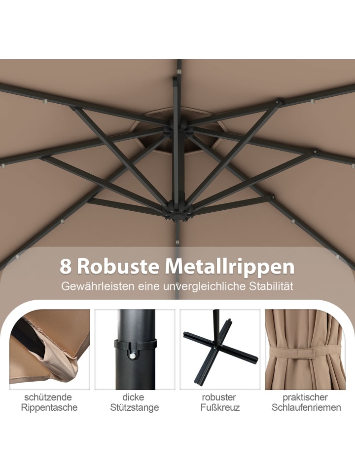 COSTWAY 300cm Sonnenschirm mit LED-Solar-Beleuchtung in Braun günstig kaufen onesize