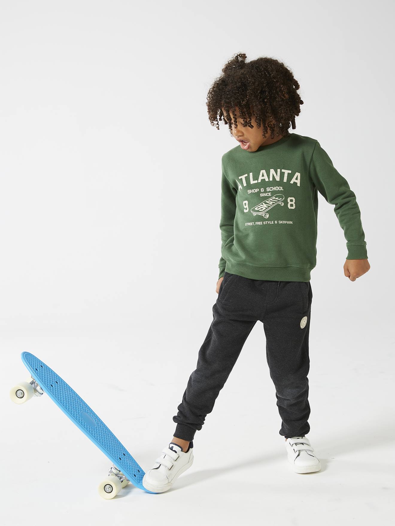 Pantalon jogging Basics garçon en molleton gris moyen chiné