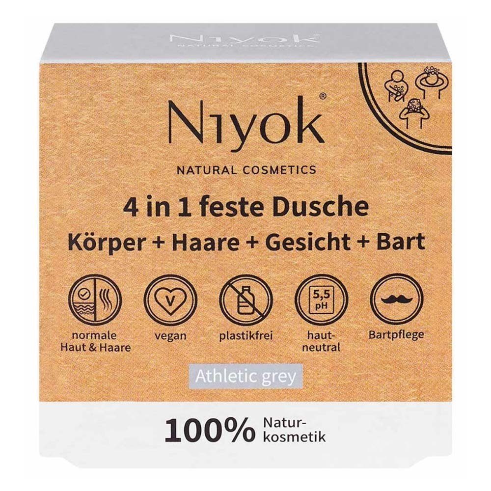 Niyok Feste Duschseife 4in1 feste Dusche Körper+Haare+Gesicht+B - Athletic grey 80g