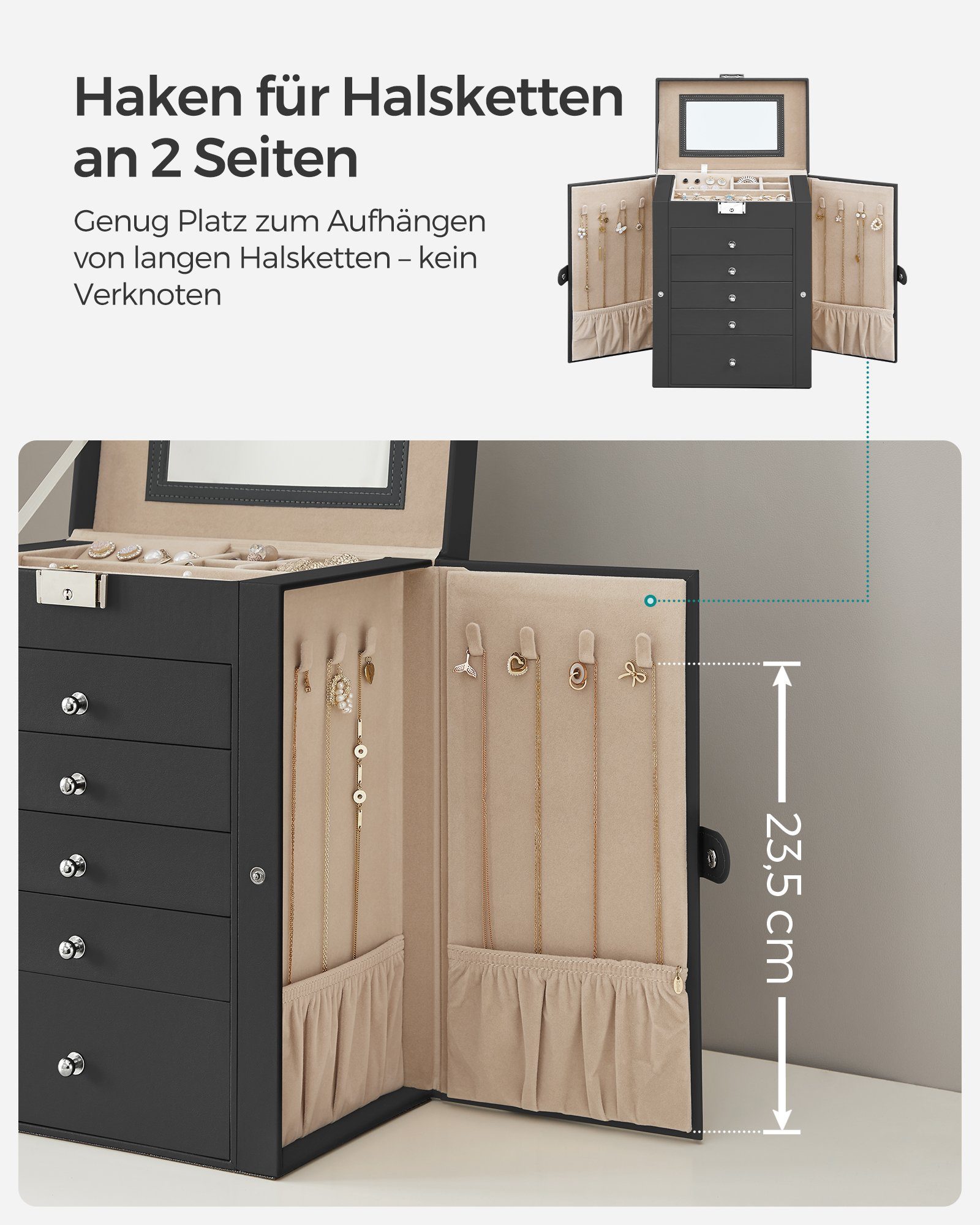 SONGMICS Schmuckkasten, Schmuckschatulle mit 6 Ebenen, seitlichen Klapptüren
