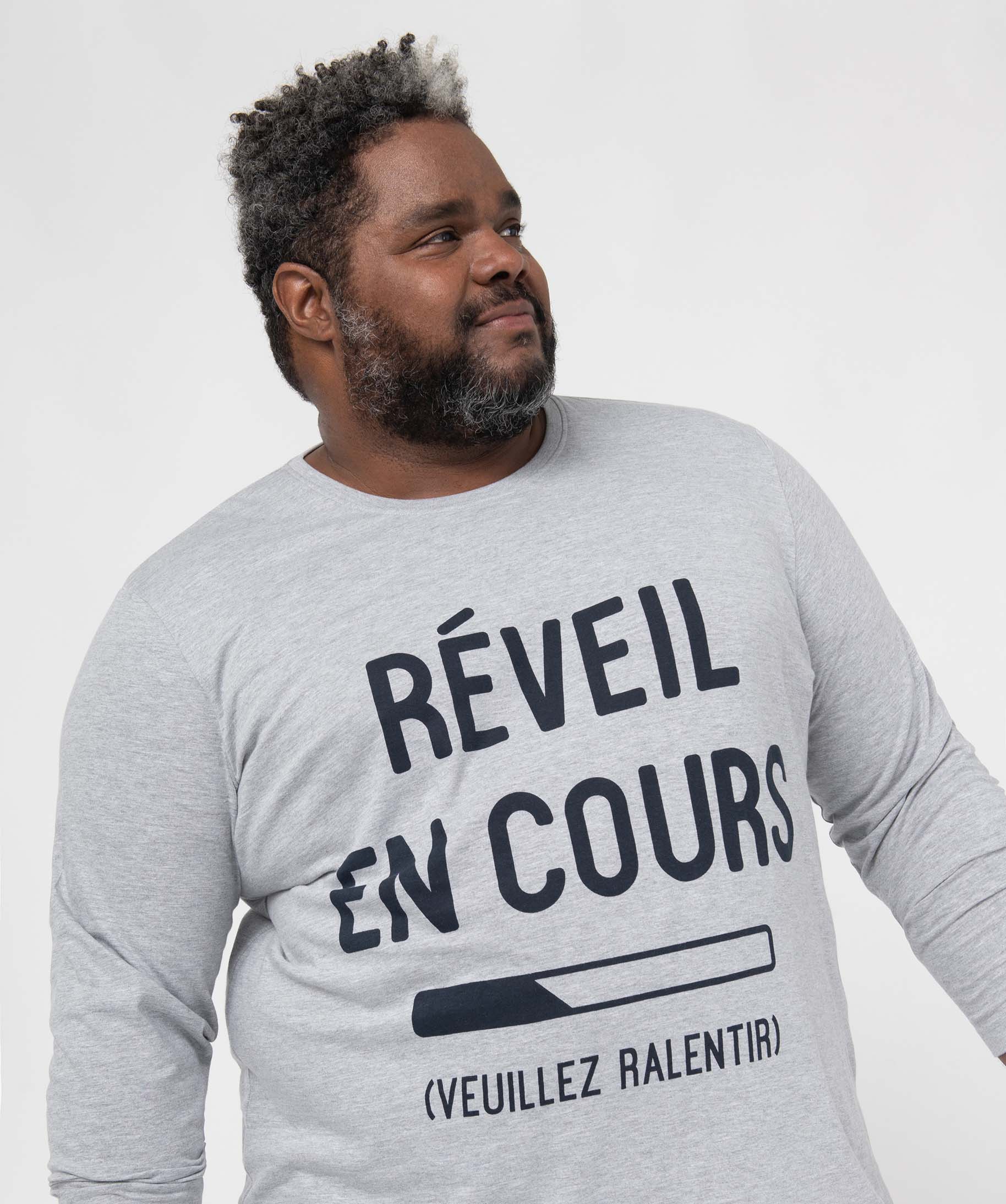 Pyjama homme grande taille à manches longues gris | GEMO