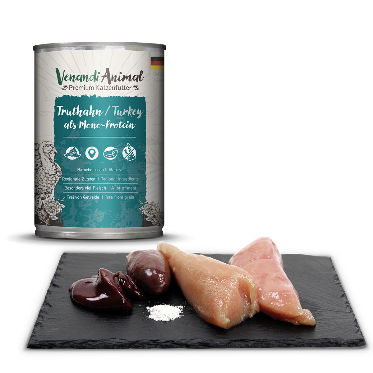 Venandi Animal - Probierpaket II 2xHuhn & Kaninchen, 2xKalb, 2xTruthahn