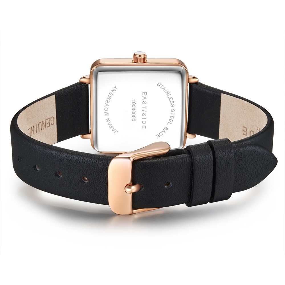 EASTSIDE Montre à quartz Grand en Or rose Cuir véritable en Noir Montre