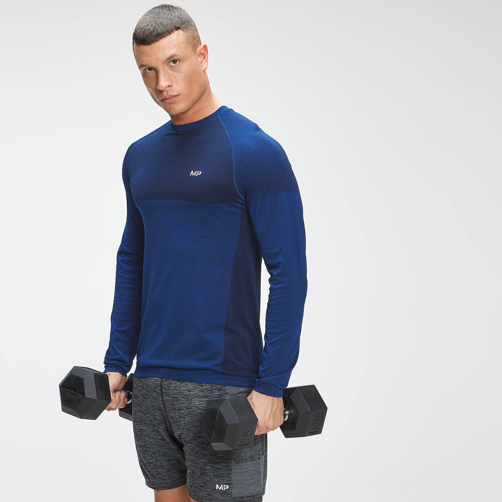 Haut sans coutures à manches longues MP Essentials pour hommes – Bleu intense chiné