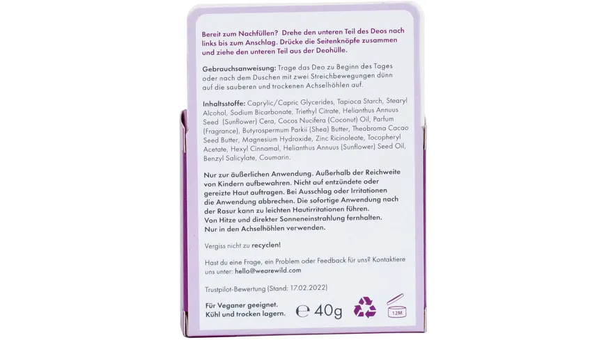 Wild Deodorant Coconut & Vanilla Nachfüllung 40 g