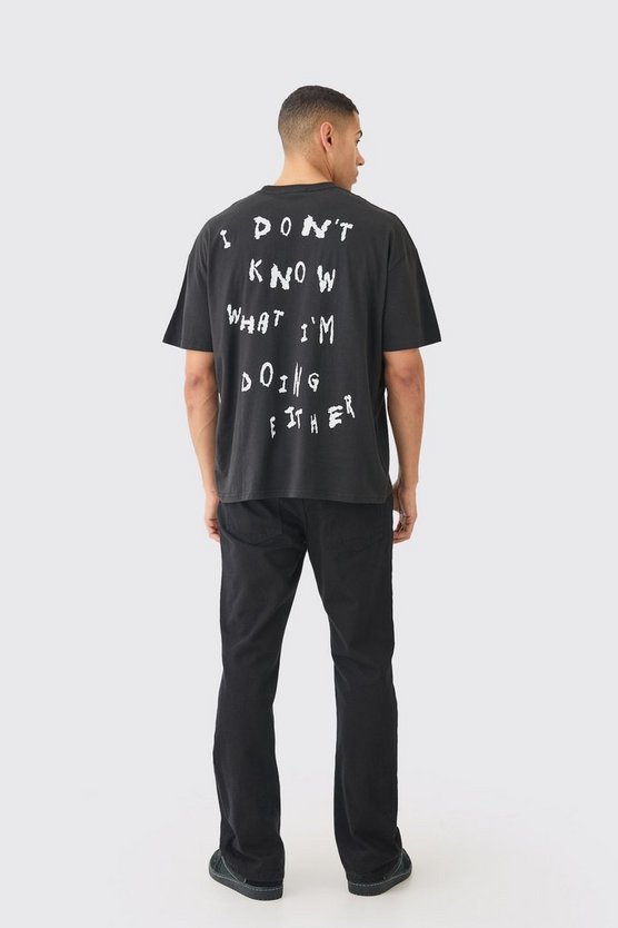 Oversize T-Shirt mit I Don't Know What I'm Doing Either Slogan Print