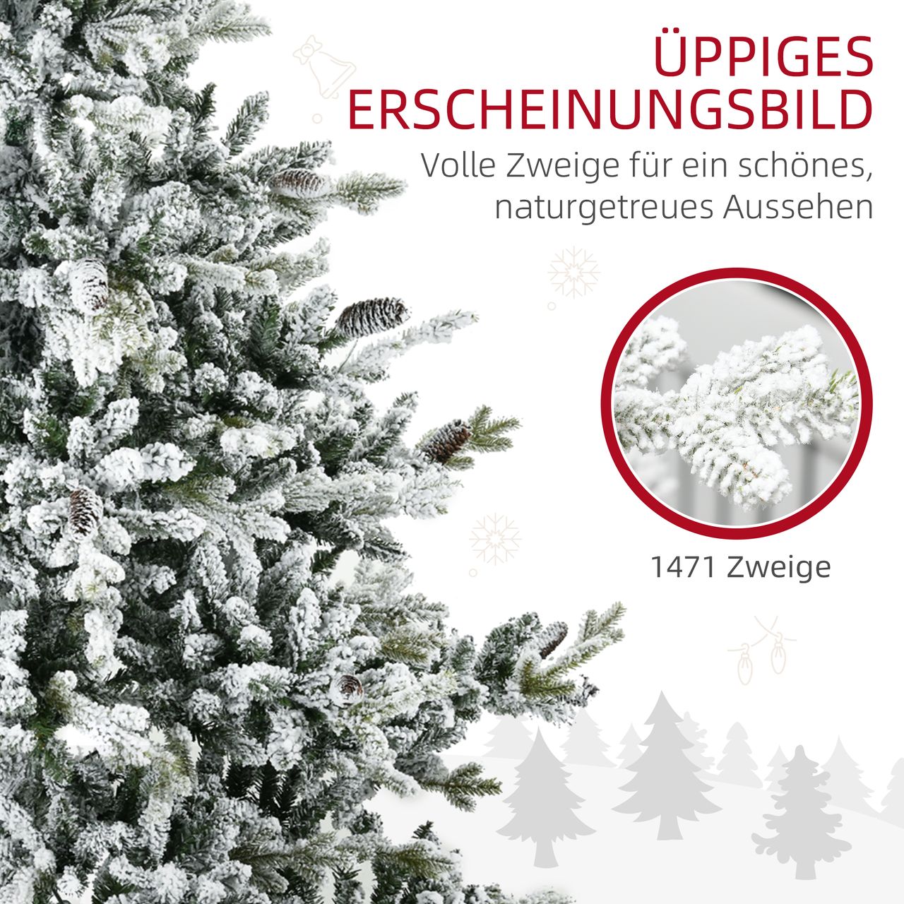 HOMCOM 1,80m Weihnachtsbaum realistisches Aussehen Kunstschnee Tannenzapfen