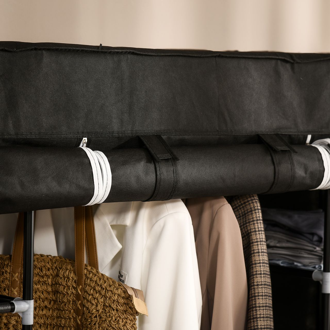 HOMCOM Stoffschrank, Kleiderschrank, Faltschrank mit Reißverschluss, Schwarz