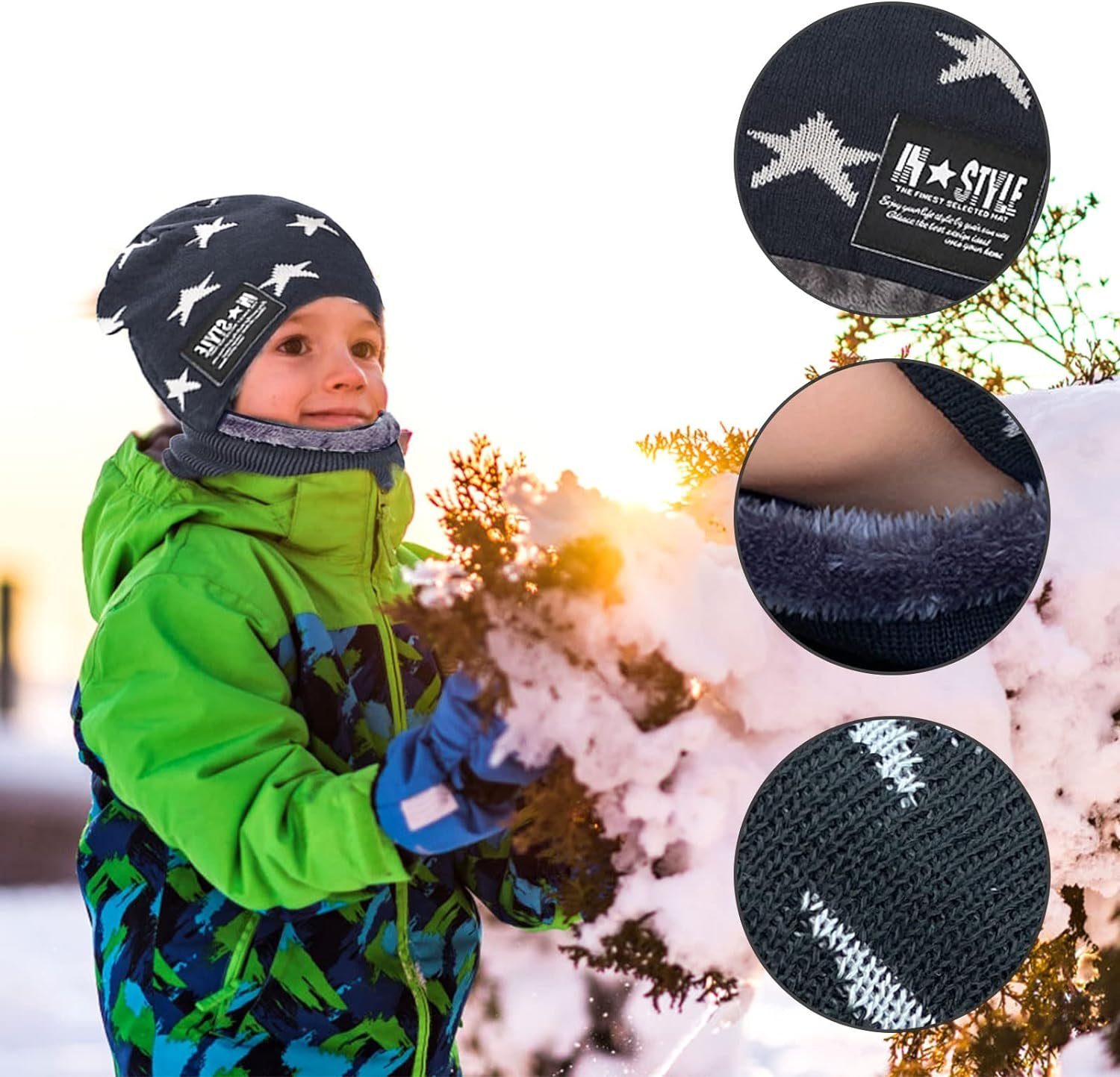 Alster Herz Fleecemütze Mütze Kinder mit Schlauchschal, Fleecefutter, Mütze+Loopschal, A0214 mitt Fleece, hält sehr warm