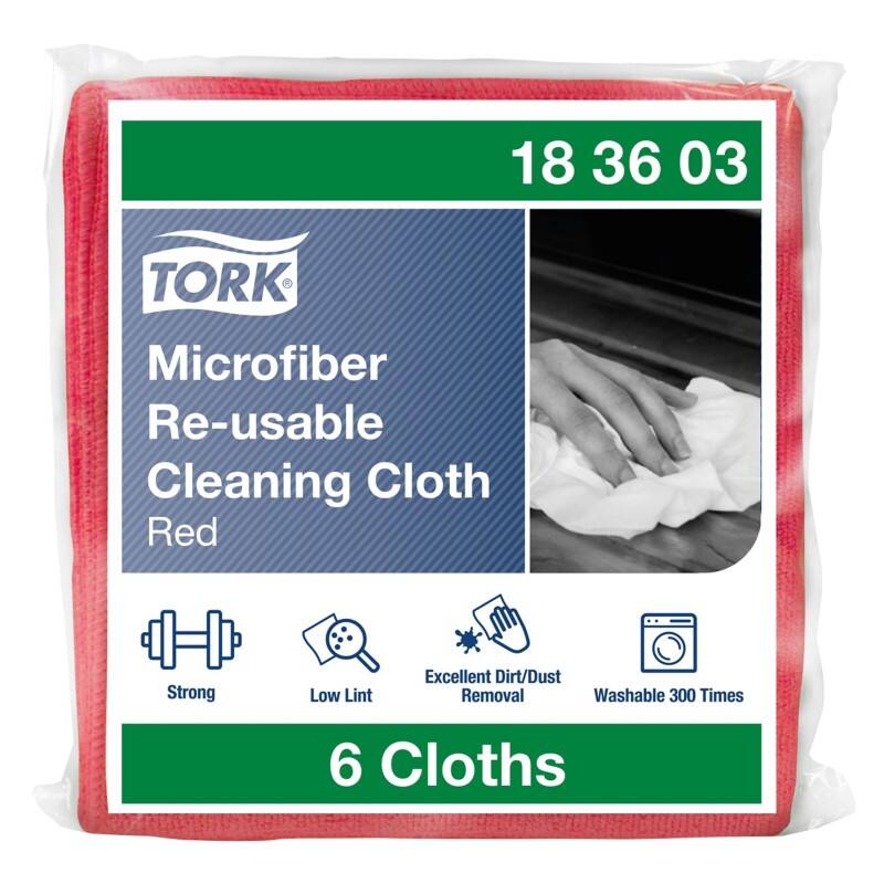 Tork Premium Mikrofaser Mehrweg-Reinigungstuch Rot 183603 Trocken- und Nassnanwendung 6 Stück