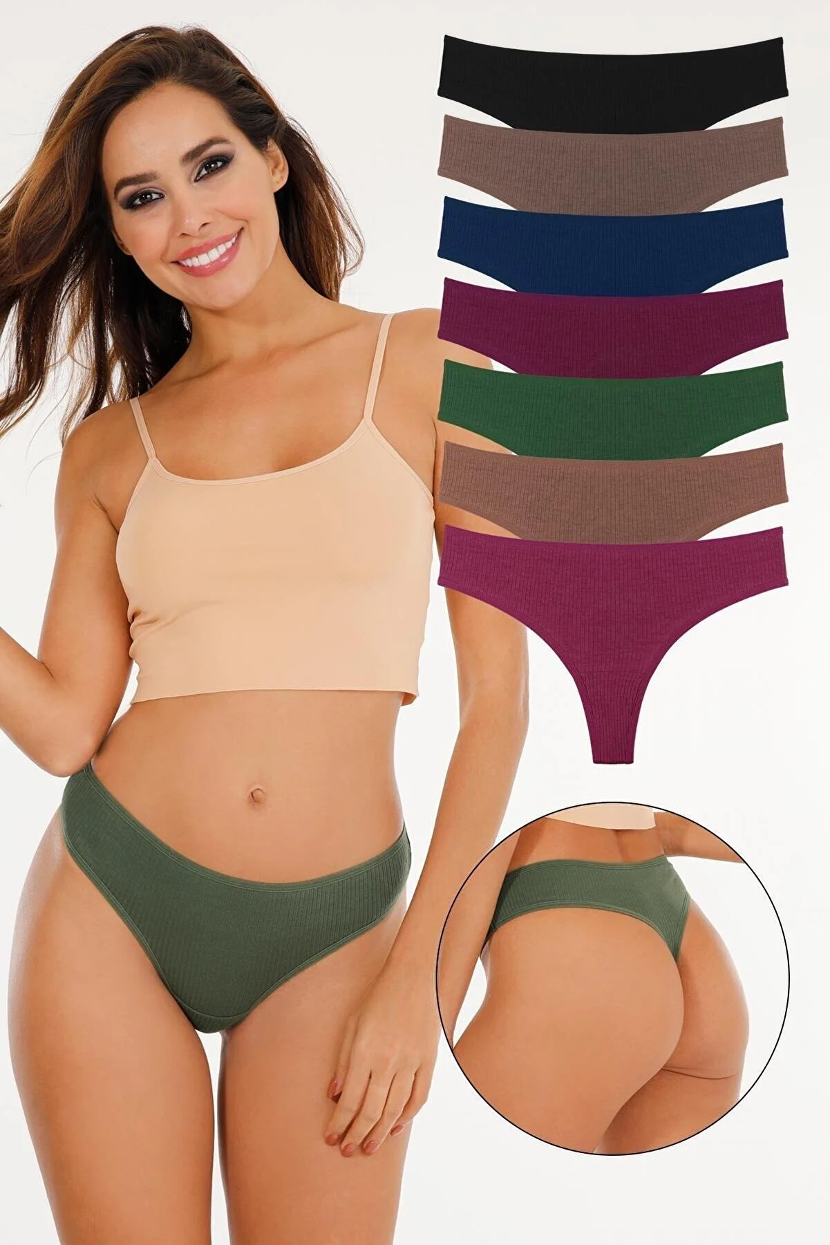 Sensu  Gerippter brasilianischer Tanga für Damen im 7er-Pack