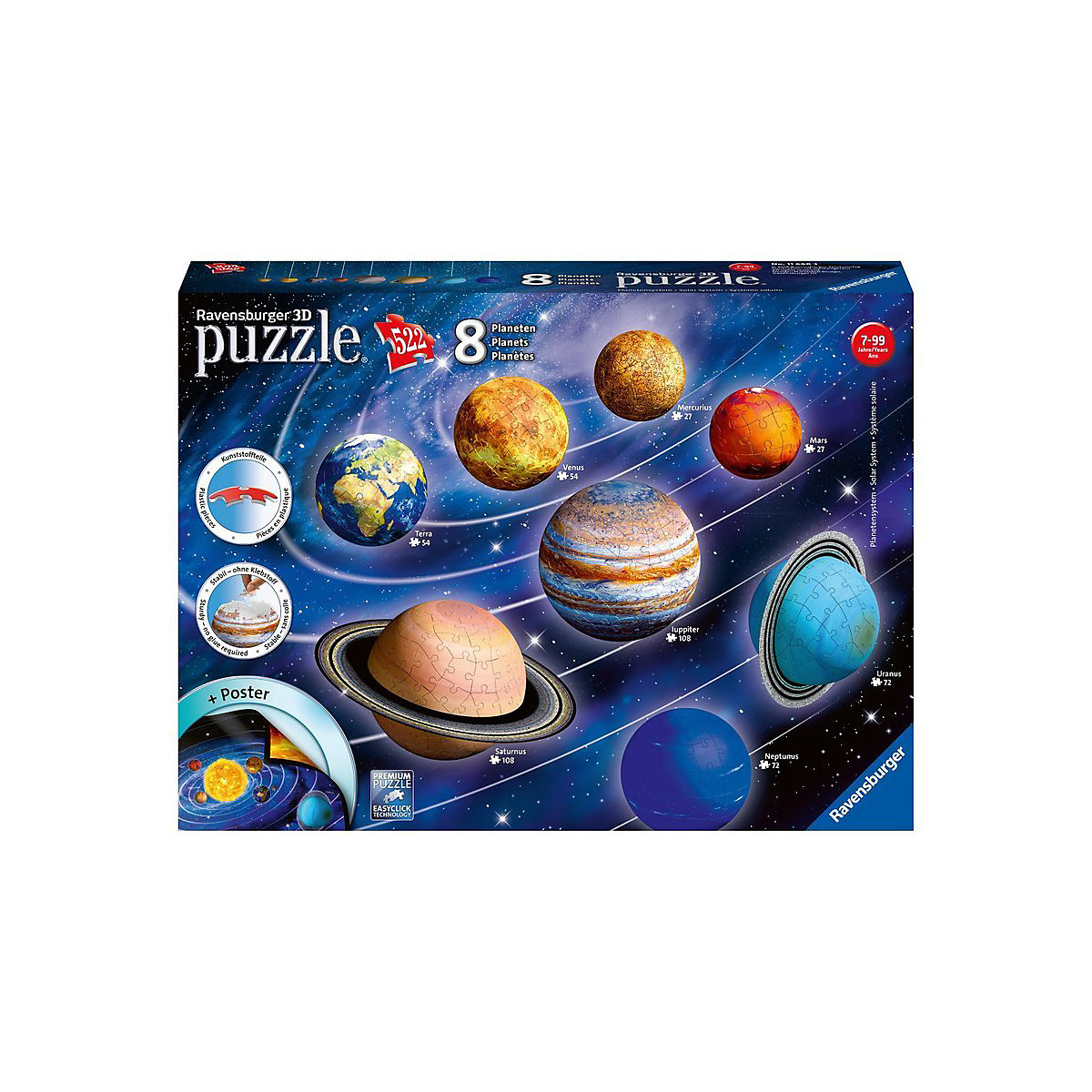 8-tlg. Set 3D-Puzzleball® Planetensystem, Ø5-15 cm, 522 Teile