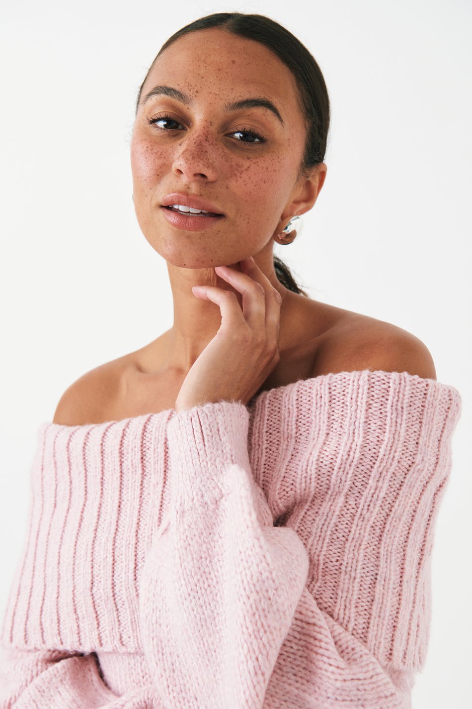 Off shoulder knit sweater