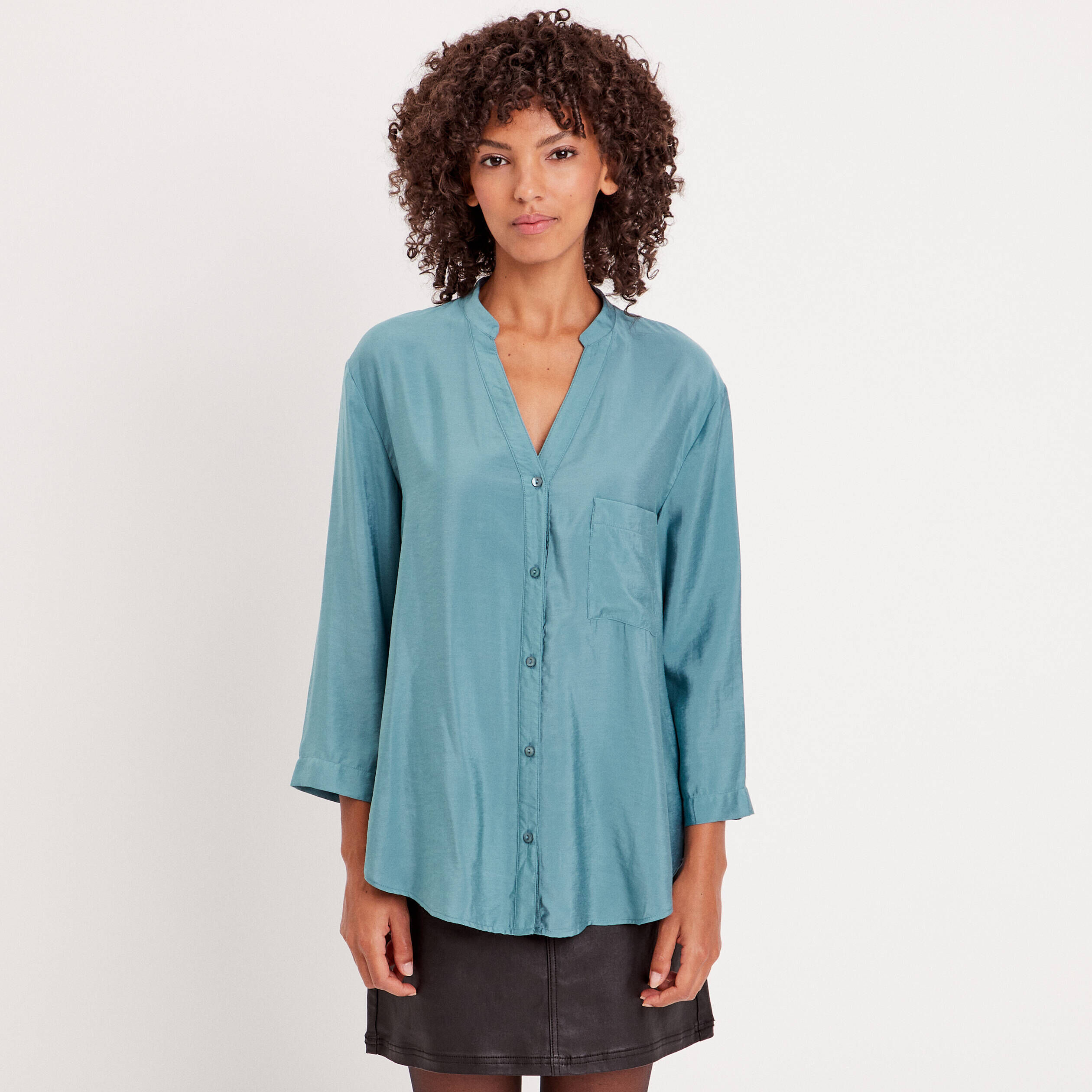 Chemise manches 3/4 bleu pétrole femme | Cache Cache