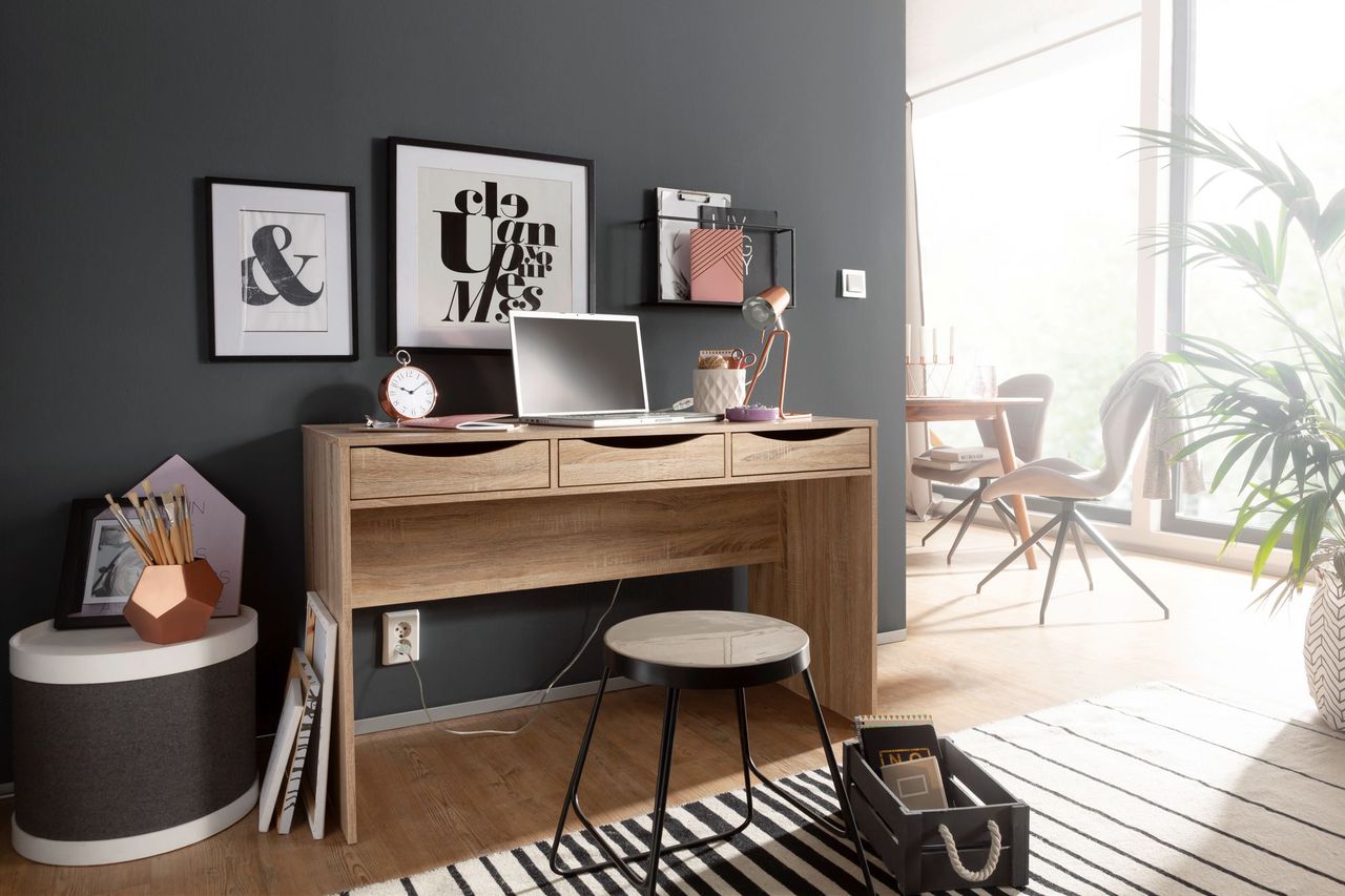 Wohnling Schreibtisch 120 cm Design Bürotisch Sonoma Eiche modern Jugendschreibtisch 3 Schubladen & Stauraum platzsparend