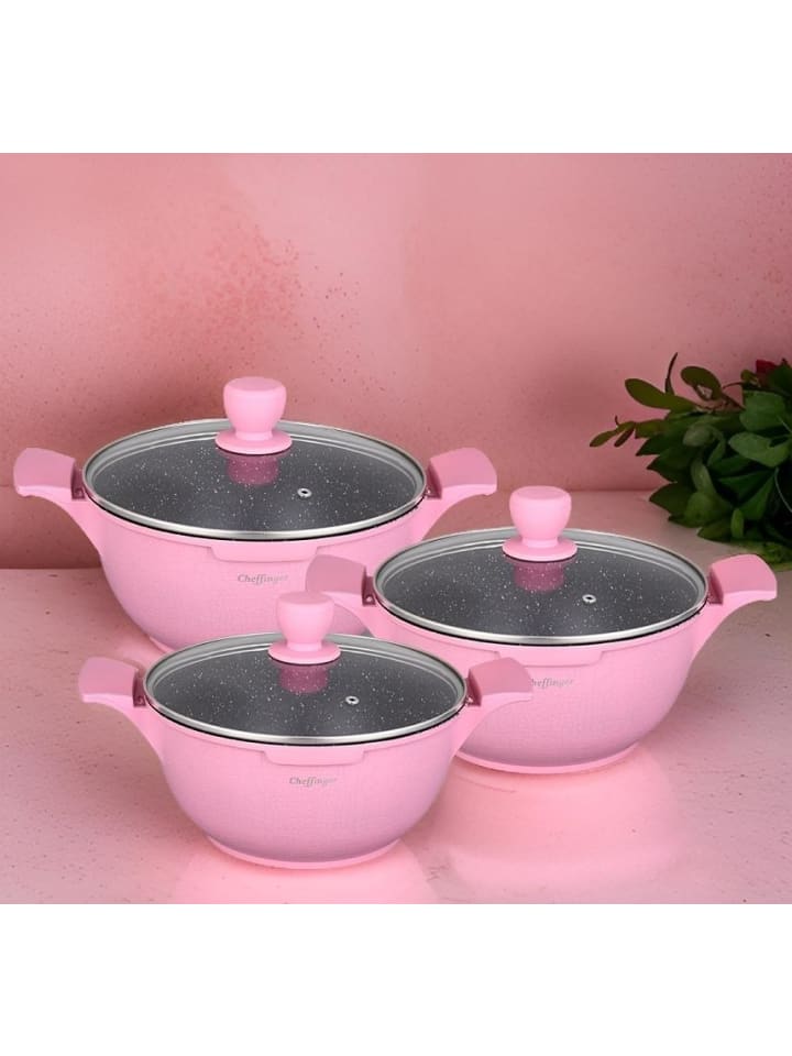 Cheffinger Kochtopfset 20-24-28cm 6-tlg Pink in Pink günstig kaufen onesize