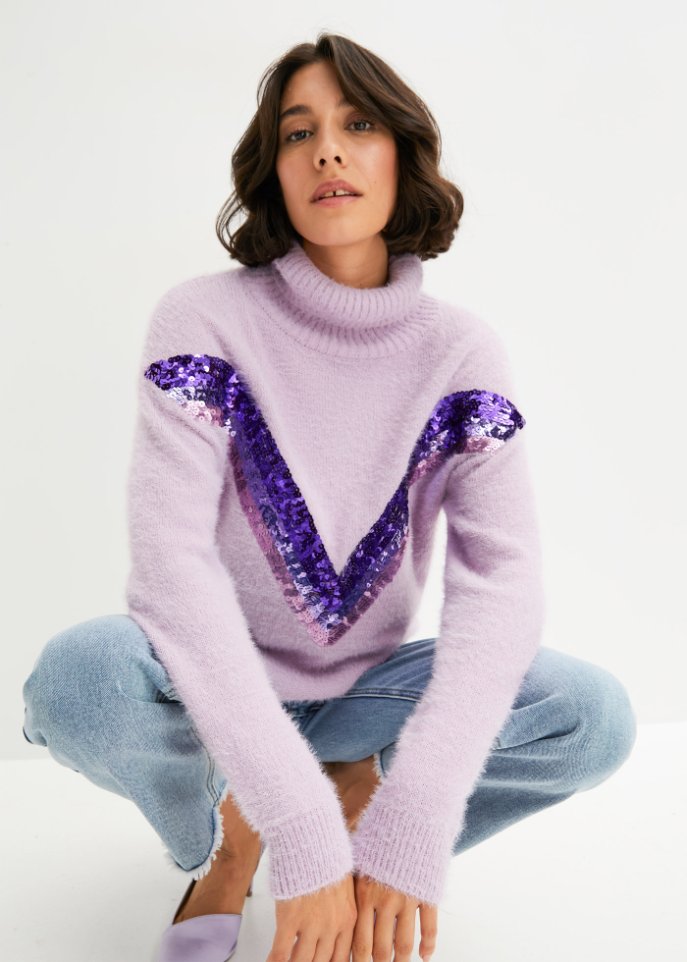 Rollkragenpullover mit Pailletten-Applikation