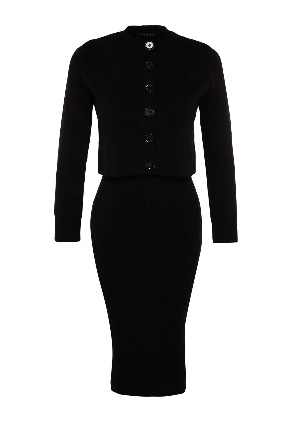 Trendyol Collection  Schwarzer Midi-Strick-Cardigan-Anzug TWOSS23EL00738
