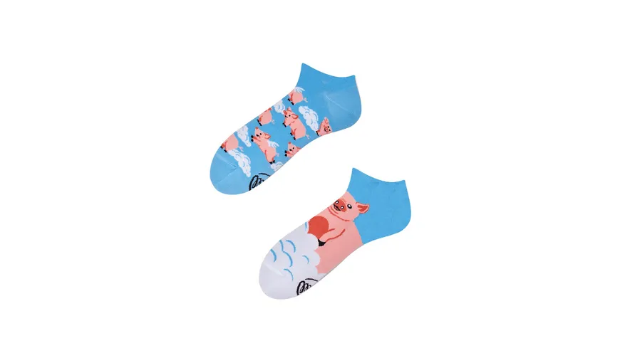 MANY MORNINGS Unisex Sneaker Socken Piggy Dream blau, rosa, weiß