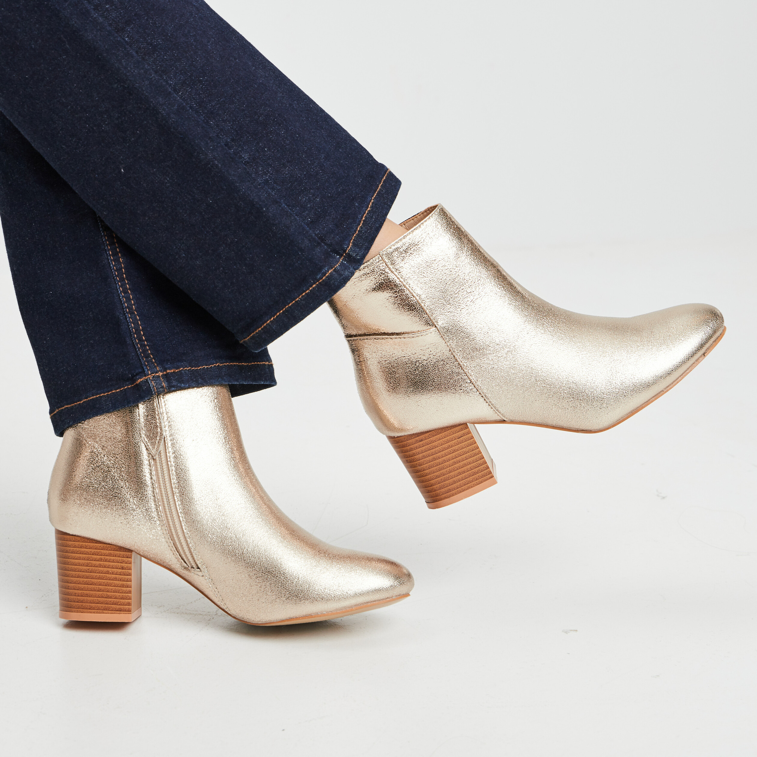 Bottines à talons métallisées jaune or femme | La Halle