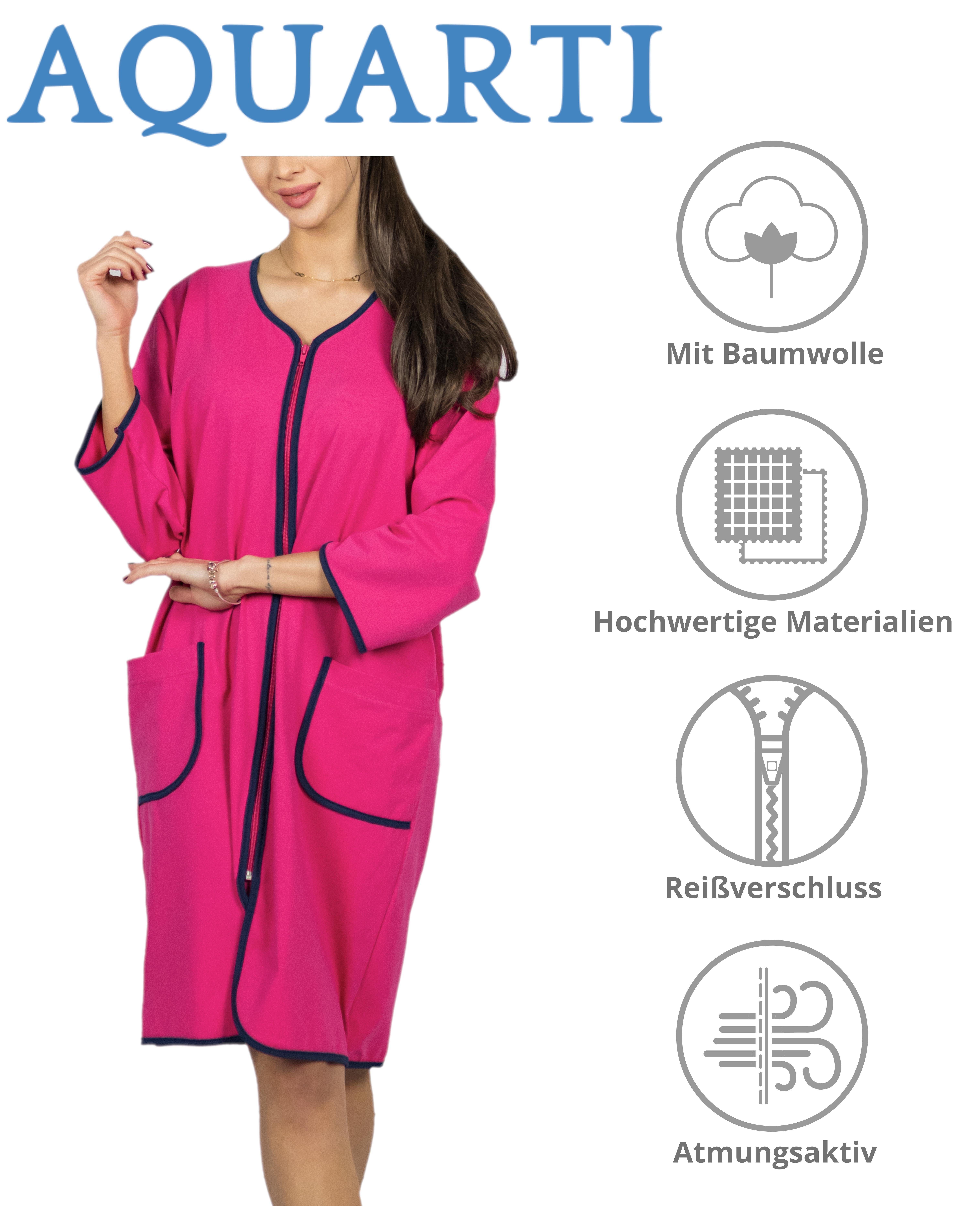 Aquarti Damenbademantel Damen Bademantel Morgenmantel Reißverschluss Hausmantel 3/4 Ärmel