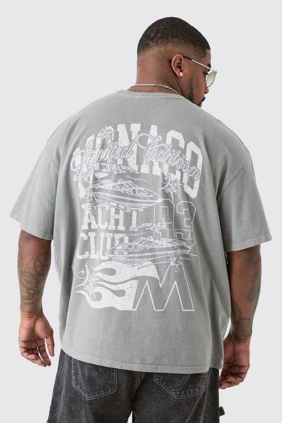 Plus graues T-Shirt mit Monaco-Print