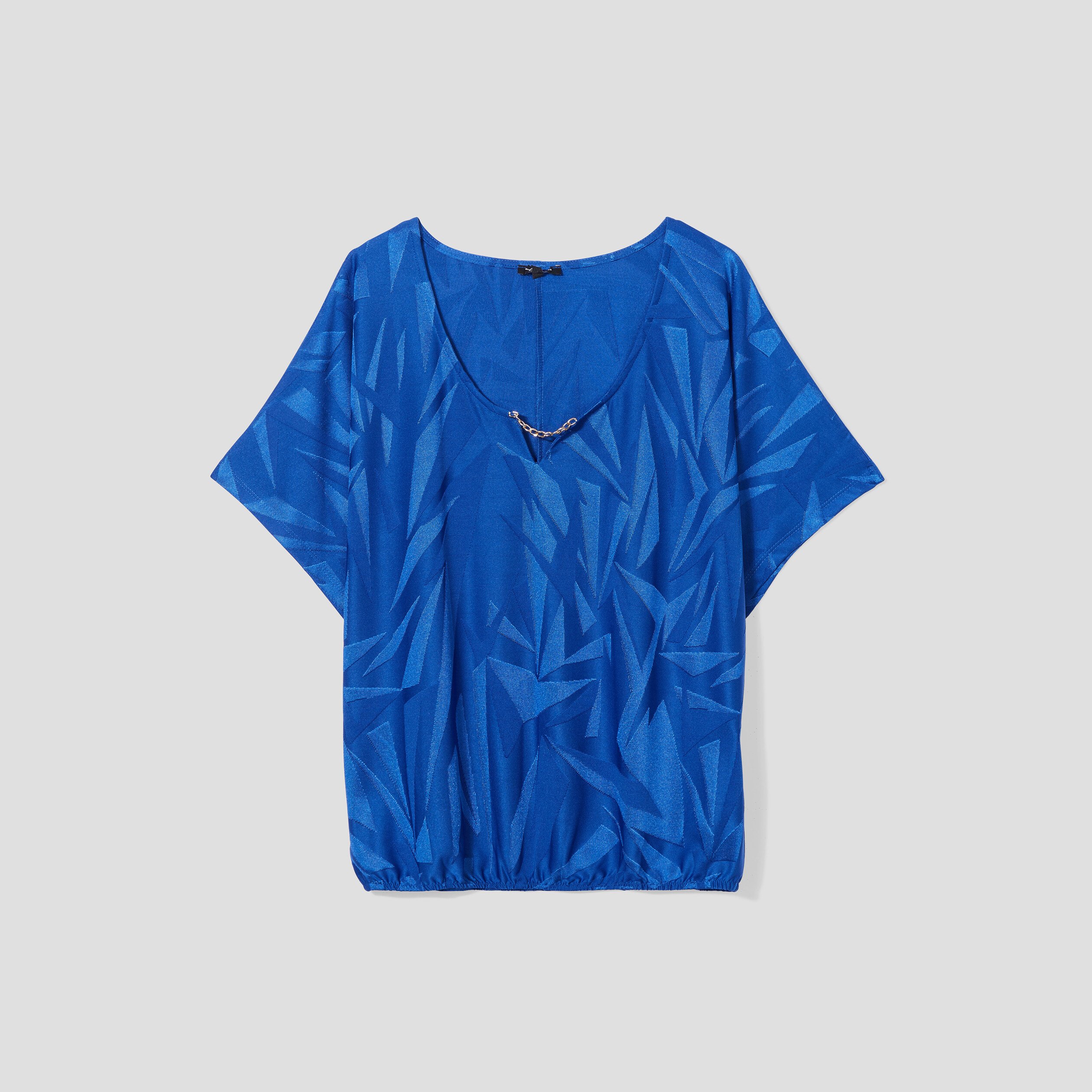 T-shirt col V à chaine manches courtes bleu electrique femme | La Halle