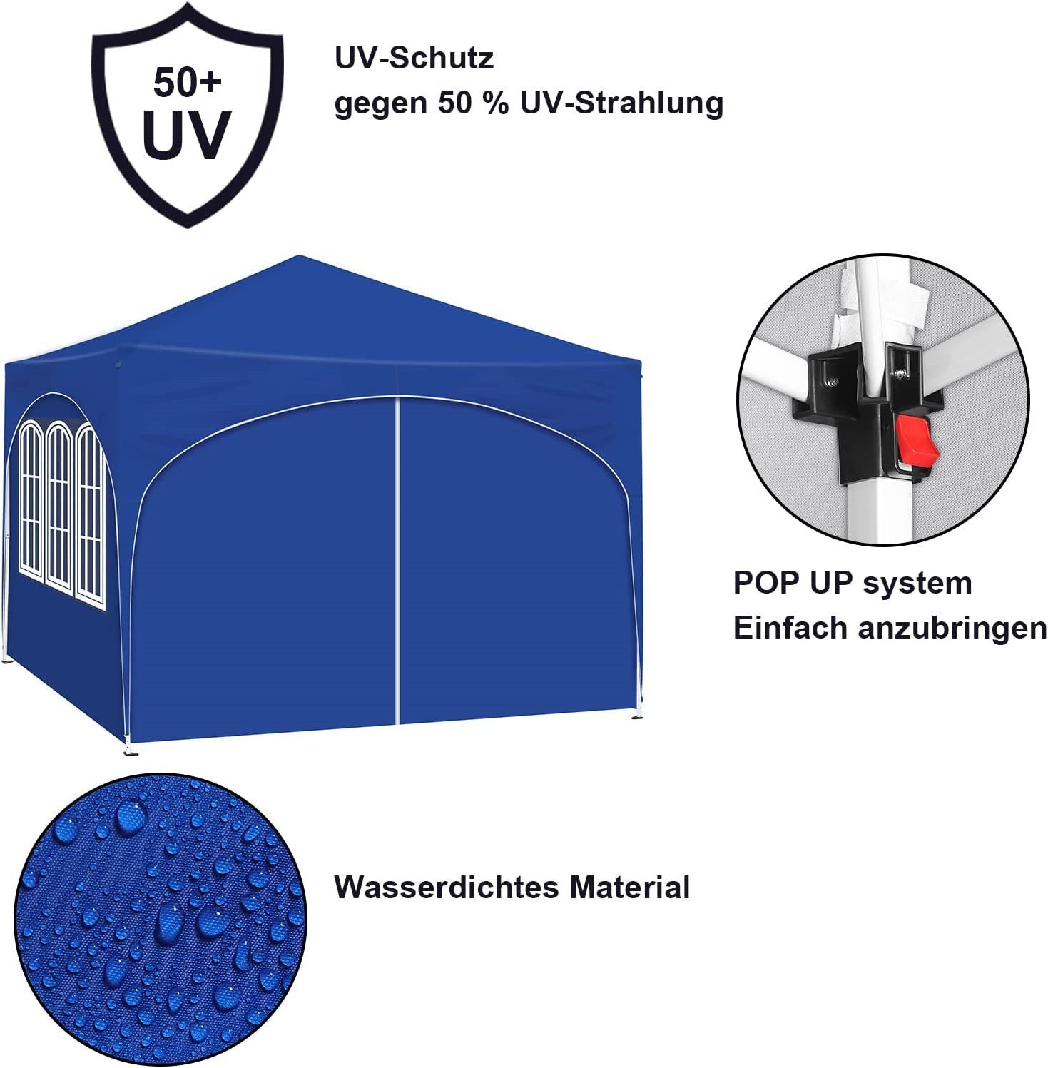 Woltu Faltpavillon, mit 4 Seitenteilen, 3x3 m, mit 4 Seitenwänden, höhenverstellbar