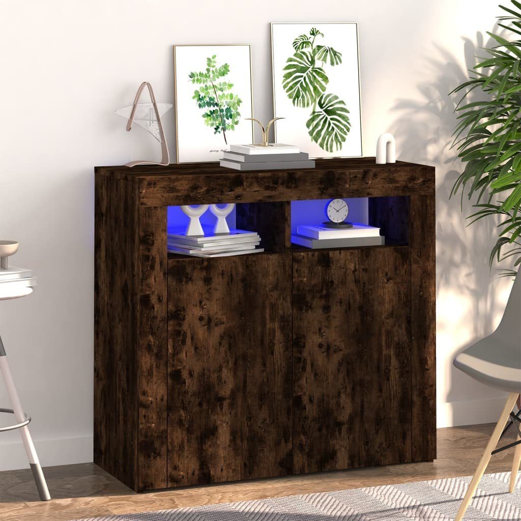 vidaXL Sideboard Sideboard mit LED-Beleuchtung Räuchereiche 80x35x75 cm (1 St)