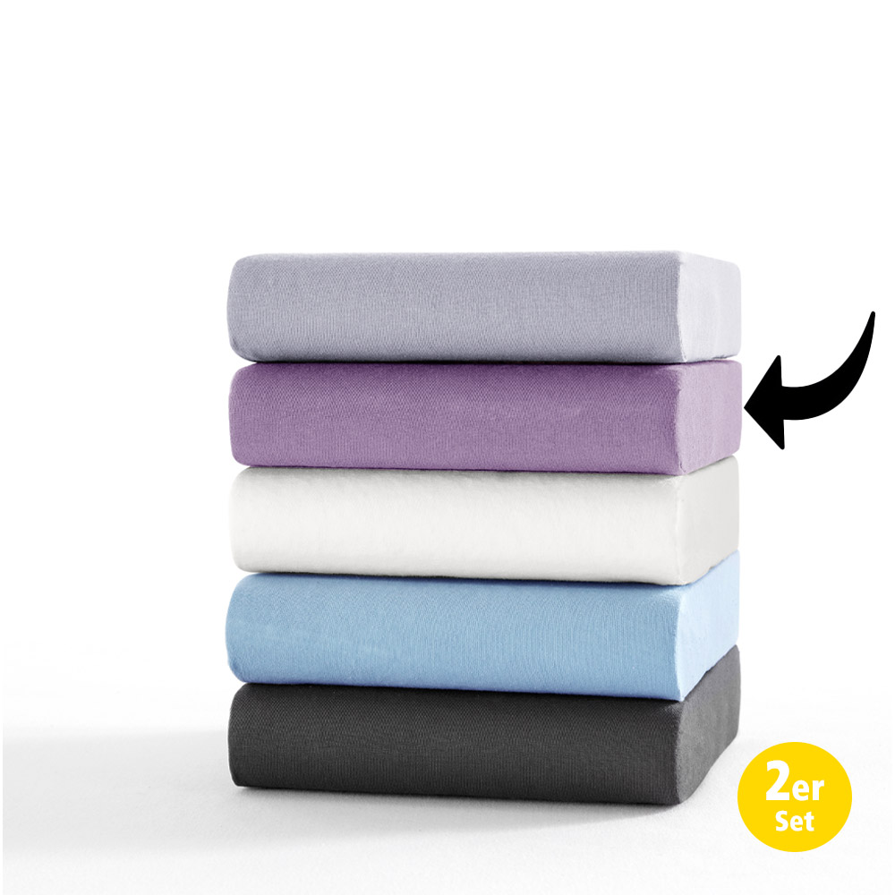 Dreamtex Jersey Spannbetttuch, Poly/Cotton, 180-200x200 cm, Flieder, 2er Set