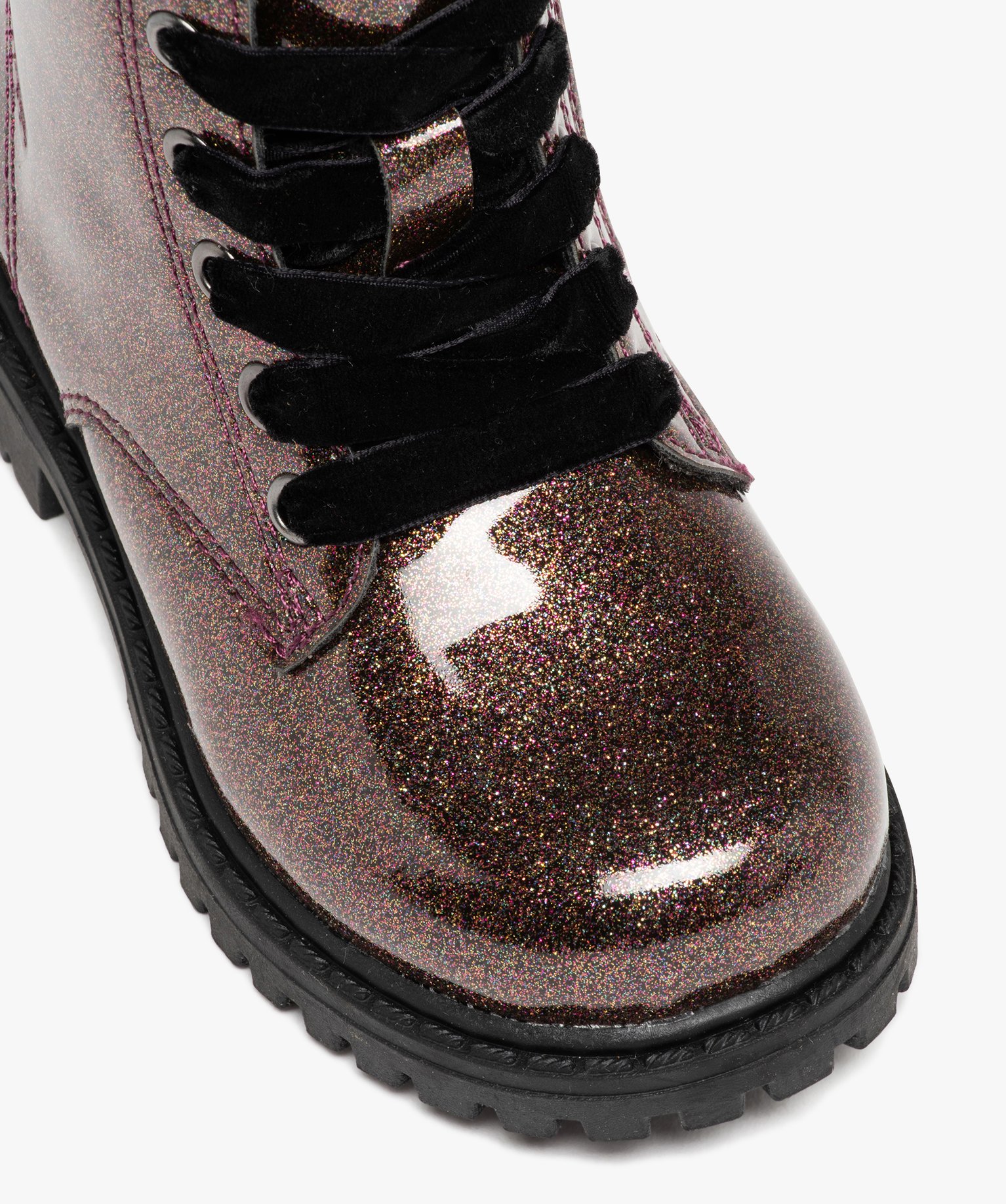 Boots pailletés avec lacets velours et semelle crantée bé... marron | GEMO
