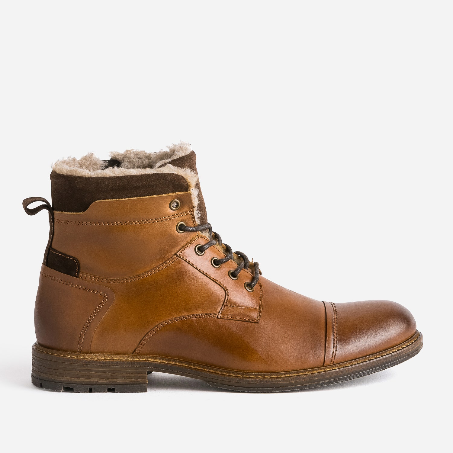 Boots cognac en cuir col fourré