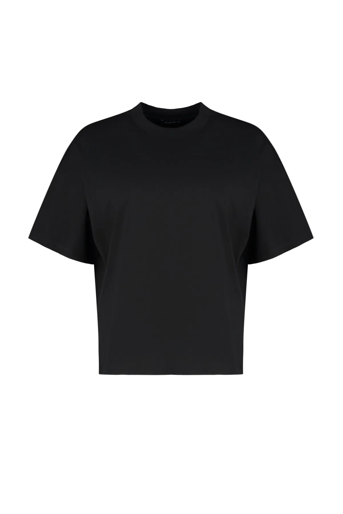 Trendyol Curve  Geripptes, weit geschnittenes Basic-Strick-T-Shirt mit schwarzem Kragen TBBSS23BF00017