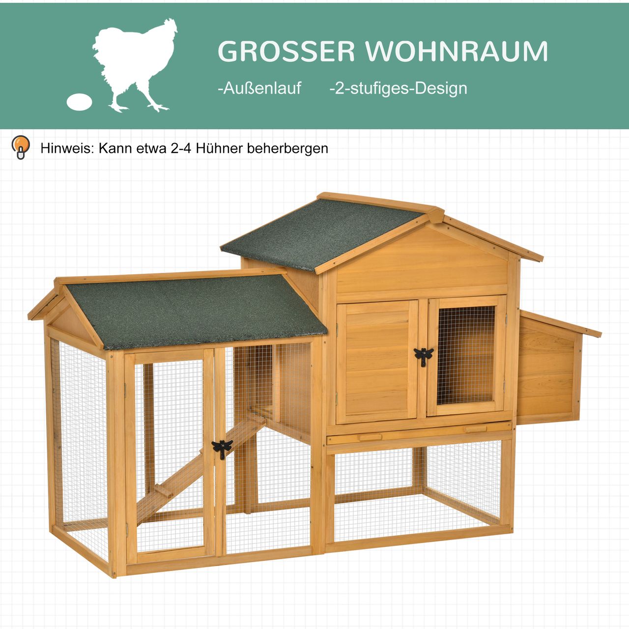 PawHut Zwerghühnerstall Zwerghühnerhaus Auslauf Geflügelstall Nistkasten Holz