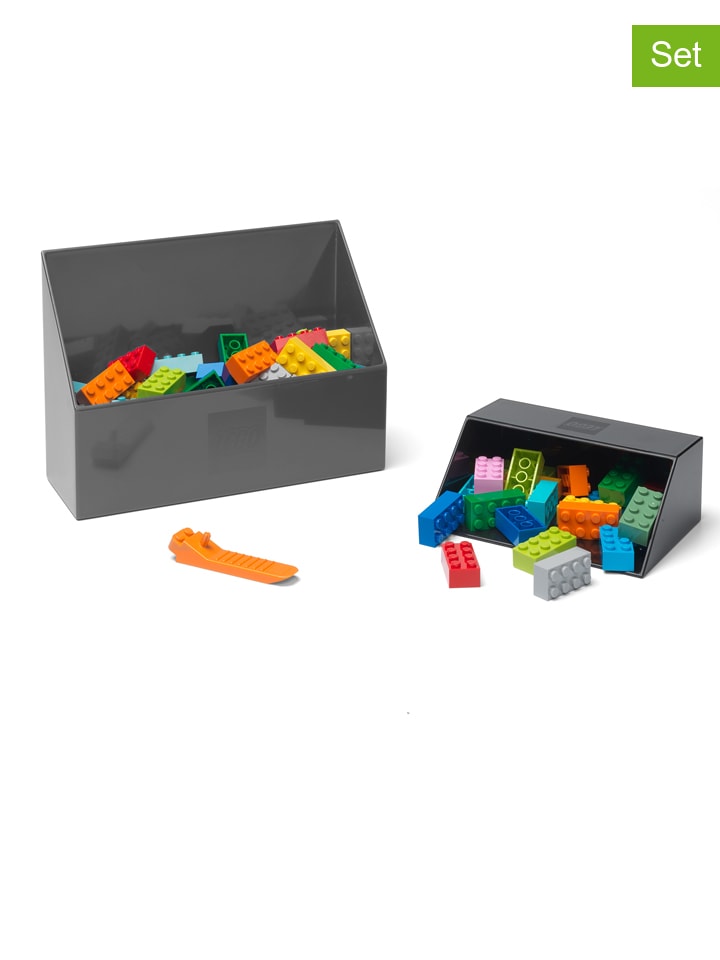 LEGO 2tlg. Set: Bausteine-Aufbewahrungsboxen in Anthrazit/ Schwarz günstig kaufen onesize