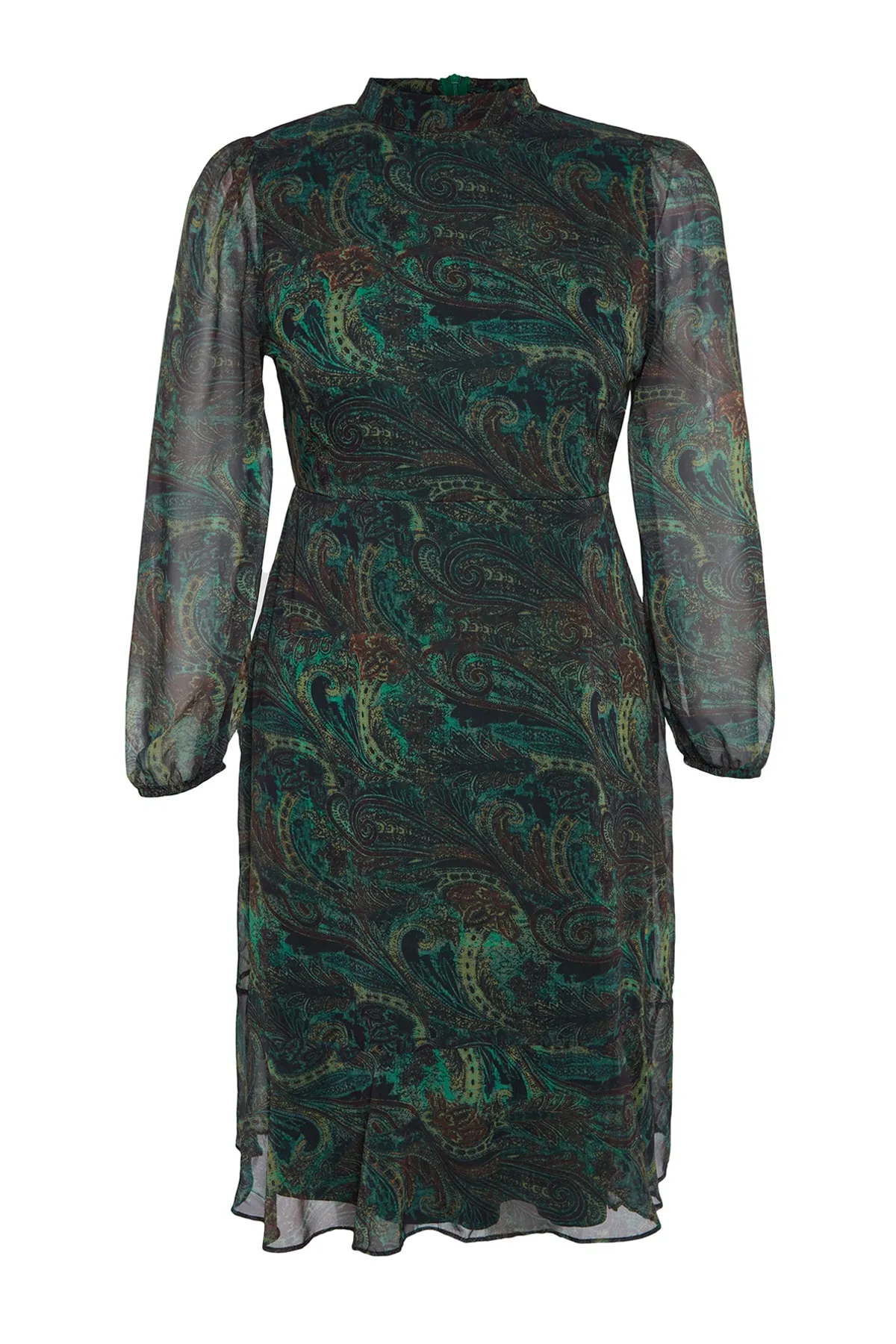 Trendyol Curve  Grünes Chiffonkleid mit Paisleymuster TBBAW24AH00028