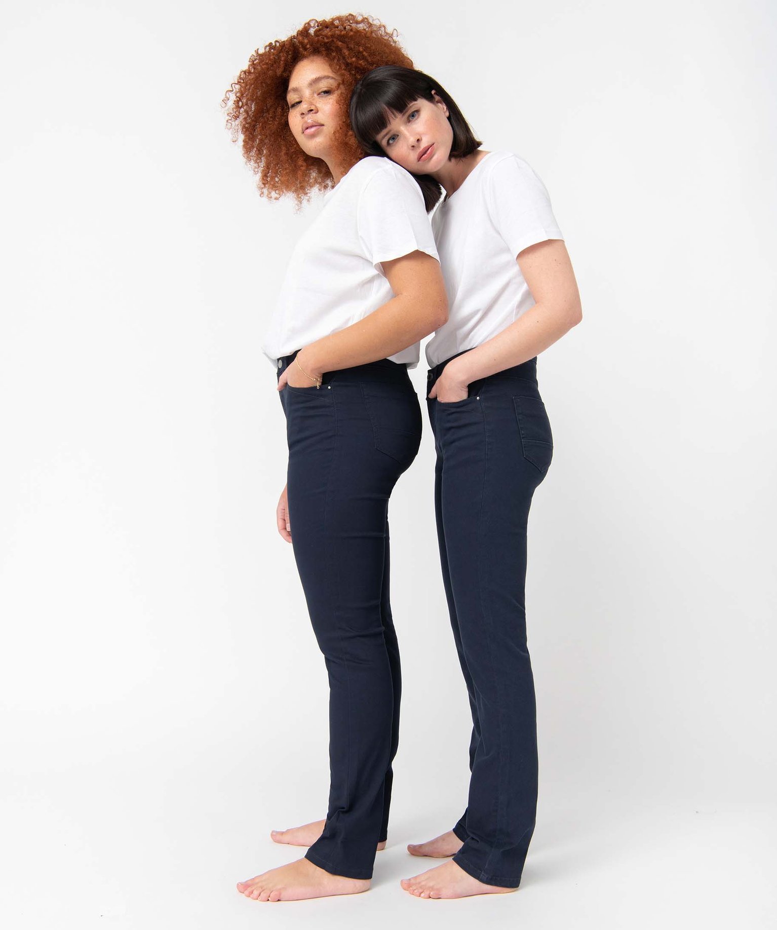 Pantalon femme coupe Regular taille normale marine | GEMO