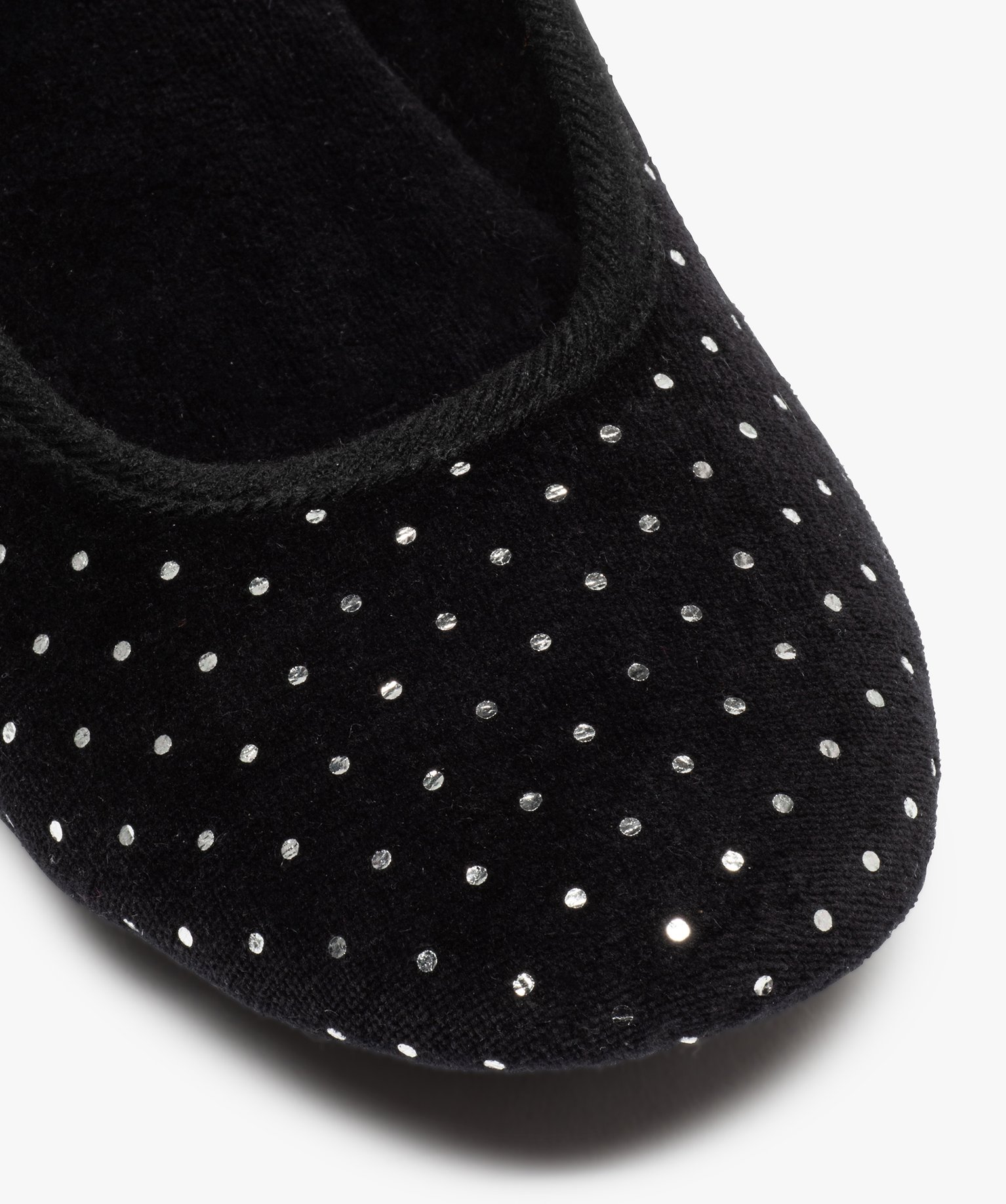Chaussons femme ballerines en velours à pois métallisés noir | GEMO
