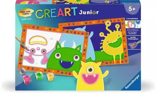 CreArt Lustige Monster - Malen nach Zahlen für Kinder ab 5 Jahren