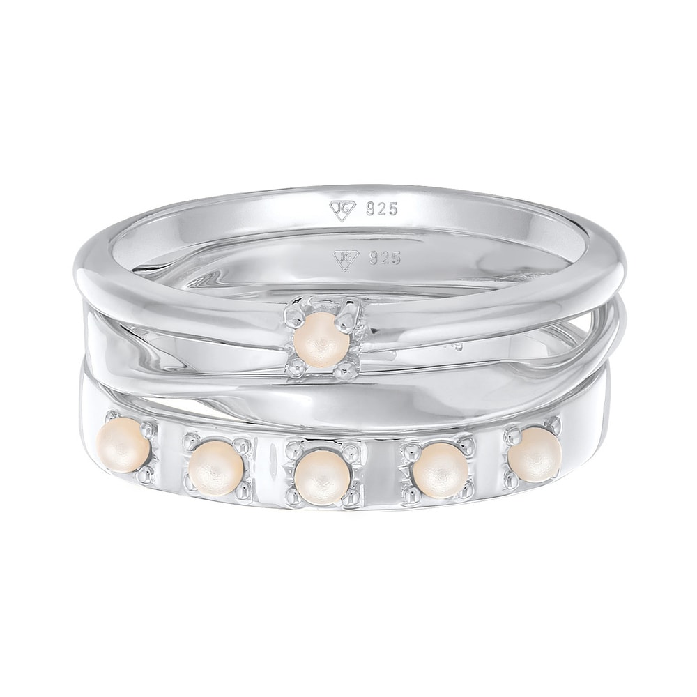 Elli Elli Bague Femmes pile de 3 perles de verre classique en Argent Sterling 925 Bague