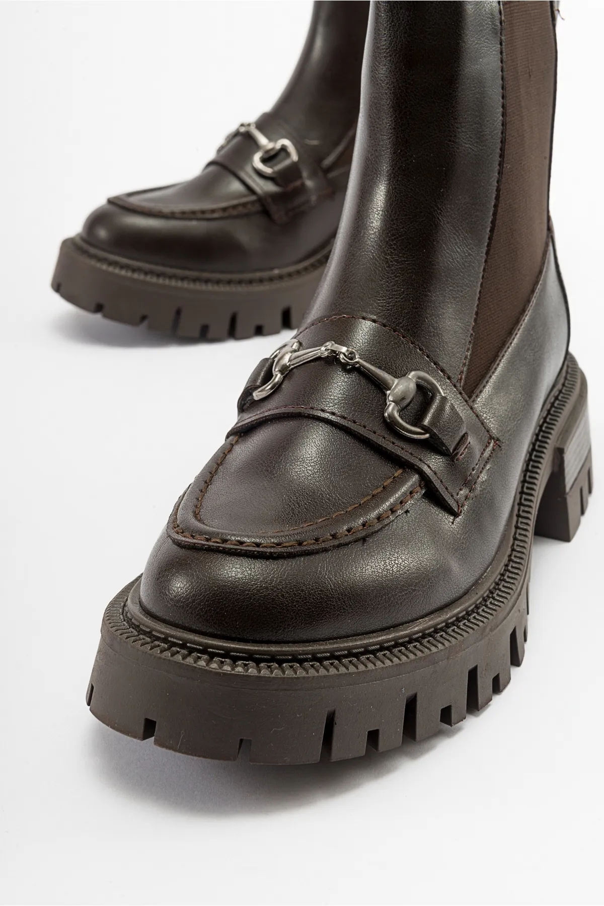 LuviShoes  VESPER Braune Chelsea-Stiefel für Damen mit Schnalle